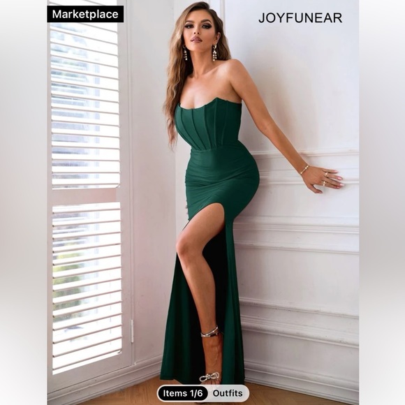 Joyfunear Split Thigh Maxi Tube
Formal Dress
Color: Dark Green - Picture 3 of 5